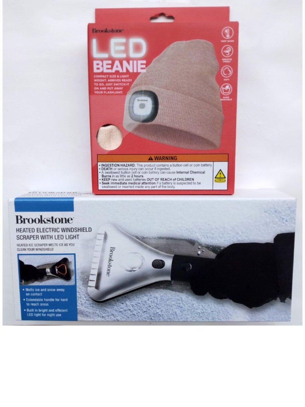 2pc Brookstone Women’s Winter Safety Set – LED Beanie & Windshield Ice Scraper